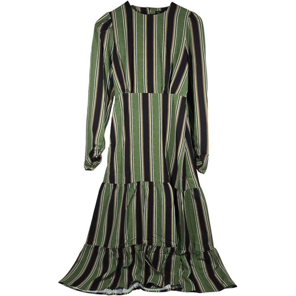 Area Stars Stripe Long Tiered Dress Green Black XS ASDJ23308GS Open Back Maxi